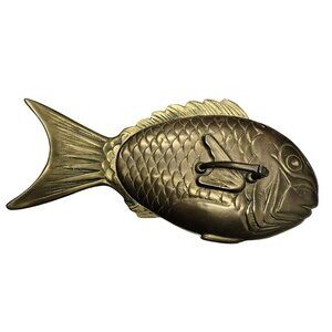 Vintage LARGE Brass‎ Fish-Shaped Bowl Lid Trinket Holder Made Hong Kong 7.8 lbs